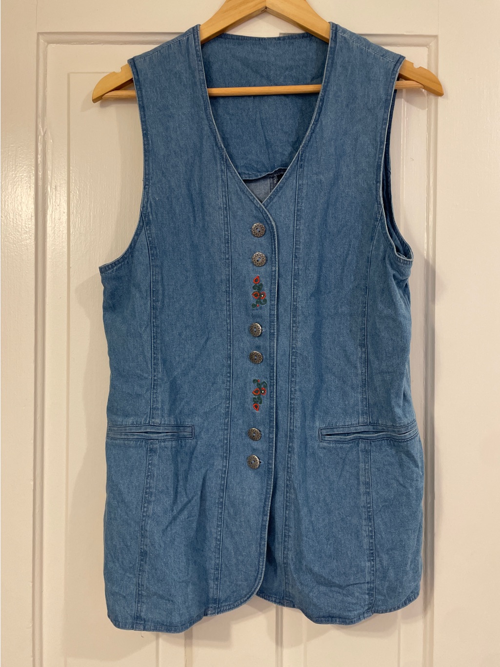 Rare Vintage 90s Landhaus Denim Austrian Trachten Embroidered Denim Vest